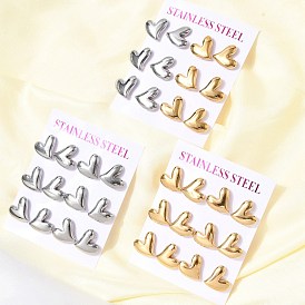 6 пары 304 серьги-гвоздики из нержавеющей стали, сердце