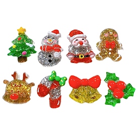 Christmas Theme Transparent Resin Cabochones, with Giltter Power, Mixed Shapes