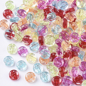 Transparent Acrylic Beads, Horizontal Hole, Flat Round with Letter