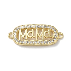 Mother's Day Brass Micro Pave Clear Cubic Zirconia Links, Rectangle Connector Charms with Word Ma Ma