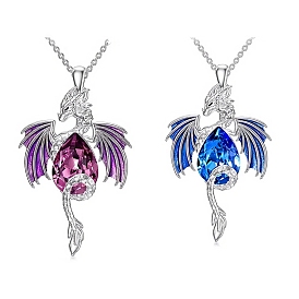 Alloy and Glass Pendant Necklaces, Dragon, Platinum