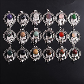 Natural Gemstone Pendants, Platinum Plated Alloy Hand with Ring Charms