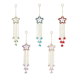 Natural Gemstone Beaded Pendant Decorations, with Glass Beads and 304 Stainless Steel Split Rings, Star