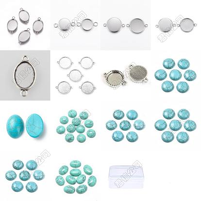 Kit de fabrication de breloques en alliage de style tibétain, ovale/demi-rond, turquoise synthétique, bricolage