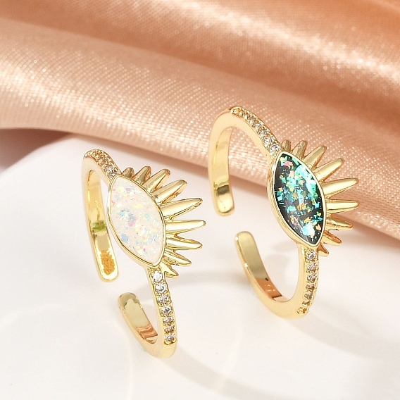 Открытые манжеты из латуни с микро-паве и цирконием для женщин, без кадмия и без свинца, с синтетическим опалом, реальный 18 k позолоченный