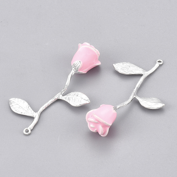 Brass Enamel Pendants, Rose