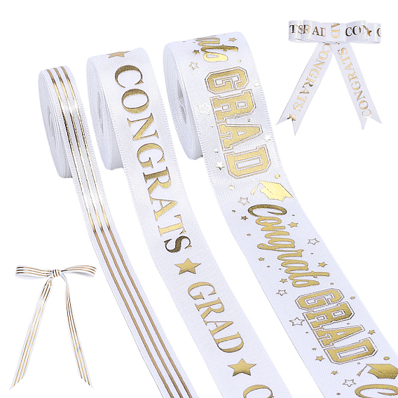 3Rolls 3 Styles Graduation Season Polyester Ribbon, Word, for Gift Packaging