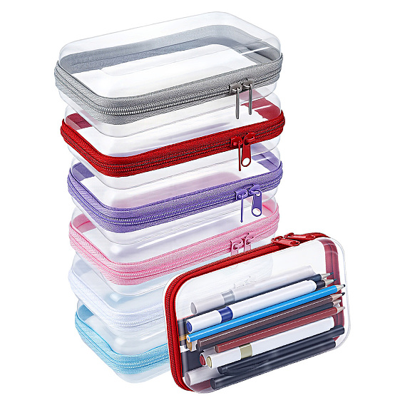 6Pcs Transparent PET Desktop Storage Zipper Boxes, Rectangle