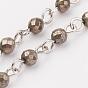 Natural Pyrite Handmade Beaded Chains, Unwelded, with Iron Eye Pin
