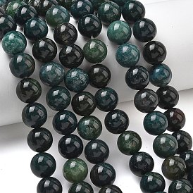 Природные моховой агат бисер нитей, гладкий круглый