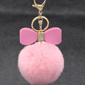 Bownkot Rhinestone Keychain for Women, Imitation Rabbit Fur Car Charm Bag Pendant