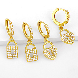 AS Jewelry Heart Lock Ear Pendant Ear Stud Micro-inlaid Zircon Earrings - Unique Design, Sense of Style.
