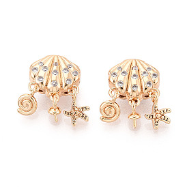 Латунные микро проложить кубического циркония бусы, без кадмия, без никеля и без свинца, формы раковины