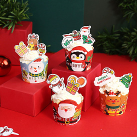 Tazas para hornear de papel para cupcakes con tema navideño, moldes para muffins a prueba de grasa soportes para hornear envoltorios
