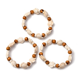 Эластичные браслеты из синтетической бирюзы с морской черепахой, Эластичные браслеты из круглого дерева и бисера для женщин и мужчин