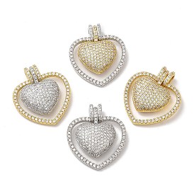 Brass Micro Pave Cubic Zirconia Pendants, Lead Free & Cadmium Free, Long-Lasting Plated, Heart