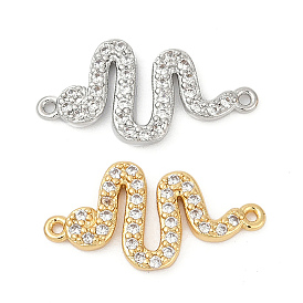 Шармы-соединители из латуни с микропаве из прозрачного кубического циркония, змея, без кадмия и без свинца, долговечный, стойки покрытие