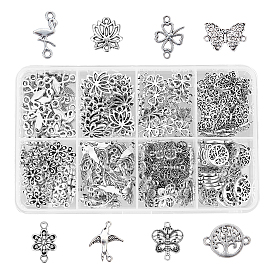 220ppcs 8 style tibétain liens connecteurs, fleur & trèfle & plat rond & fleur de lotus & papillon & flamant & oiseau