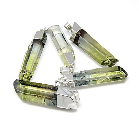 Pendentifs à facettes en cristal quartz naturel, avec les accessoires en fer, platinée, nuggets, teint