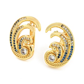 Twist Wave Rack Plating Brass Micro Pave Cubic Zirconia Stud Earring, Long-Lasting Plated, Cadmium Free & Lead Free