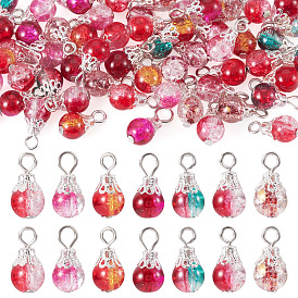 70 Stück 7 Farben transparente Crackle-Glas-Rundperlenanhänger, mit  eisernem Zubehör