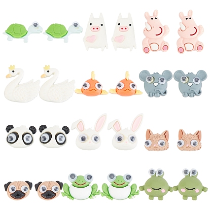 48 piezas 12 estilo cabujones de resina, cerdito con corazón y conejo y panda y rinoceronte y tortuga y rana y gato y pug perro y cisne y ratón y pez