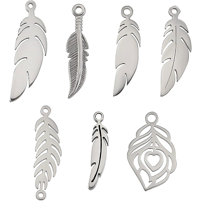 32Pcs 8 Style 201 Stainless Steel Links Connectors, Feather