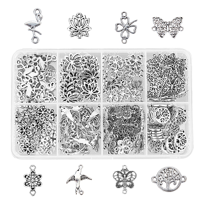 220ppcs 8 style tibétain liens connecteurs, fleur & trèfle & plat rond & fleur de lotus & papillon & flamant & oiseau