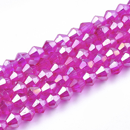 Electroplate Glass Beads Strands, AB Color, Faceted, Bicone