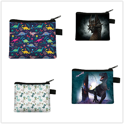 Dinosaur/Dragon Pattern Polyester Wallets with Zipper, Change Purse, Clutch Bag for Women