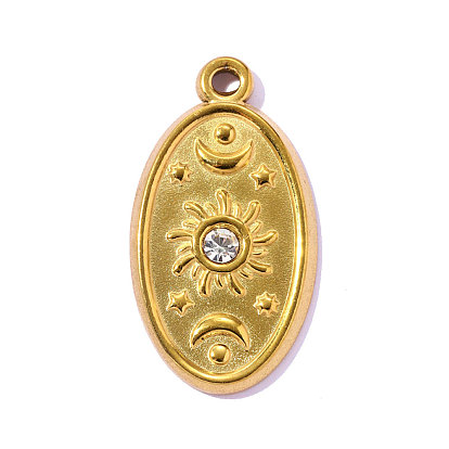 304 из нержавеющей стали горный хрусталь подвески, овальный с подвеской в виде солнца и луны, ионное покрытие (ip), долговечный, кристалл