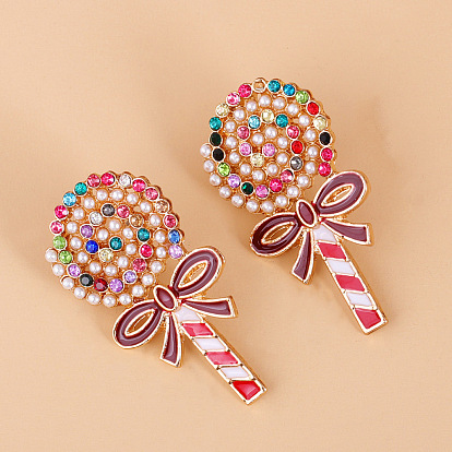 Sweet and Cute Long Lollipop Earrings with Alloy and Rhinestone for Women