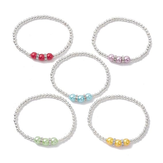 ABS Plastic Imitation Pearl & Brass Beaded Stretch Bracelet
