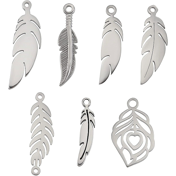 32Pcs 8 Style 201 Stainless Steel Links Connectors, Feather