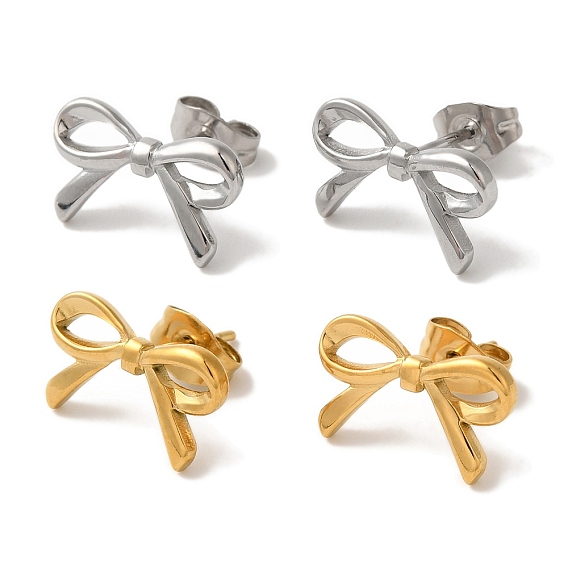 Ионное покрытие (ip) 304 серьги-гвоздики из нержавеющей стали в форме банта для женщин