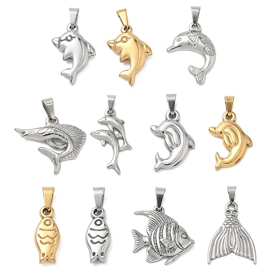304 Stainless Steel Pendants, with 201  Stainless Steel Ice Pick Pinch Bails, Fish Shape Charms