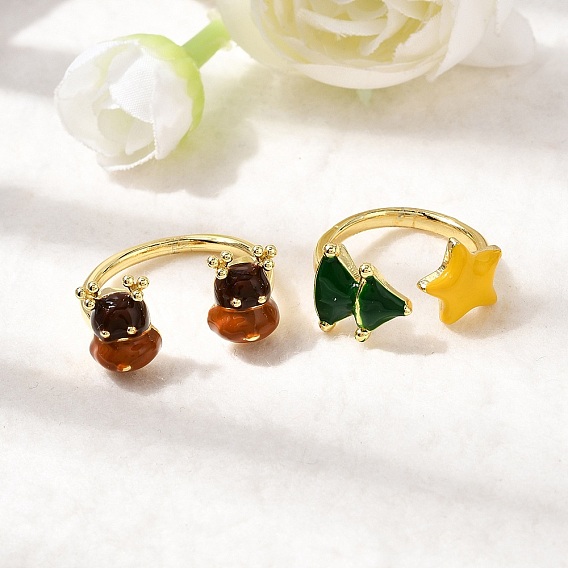 Рождественские латунные эмалевые кольца-манжеты для женщин, долговечный, стойки покрытие, реальный 18 k позолоченный