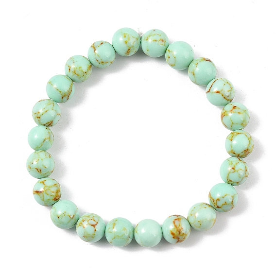 Синтетический бирюзовый бисером стрейч-браслет, круглые