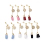 Dangle Stud Earrings, with Suede Cord Tassel Pendants, 304 Stainless Steel Stud Earring Findings and Brass Findings