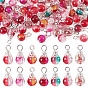 70Pcs 7 Colors Transparent Crackle Glass Round Bead Pendants, with Iron Findings
