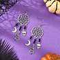 Halloween 304 Stainless Steel & Alloy & Glass Skull & Skeleton & Moon Dangle Earrings, with 316 Surgical Stainless Steel Earring Hooks