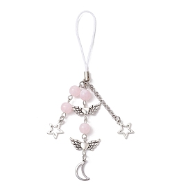 Imitation Gemstone Acrylic Mobile Straps, with Alloy Charms, Heart Wing Moon Star