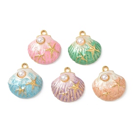 304 нержавеющей стальной эмали подвески, с пластмассовой жемчужиной abs, в форме ракушки с подвесками в виде морских звезд, реальный 18 k позолоченный, вакуумное покрытие pvd