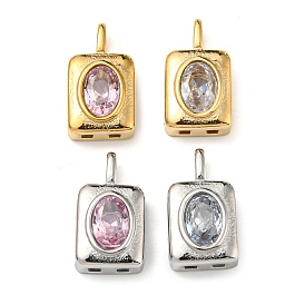 Real 14K Gold Plated 304 Stainless Steel Pendants, with Glass Rhinestone, Rectangle Charms