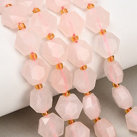 Natural Rose Quartz Beads Strands, Hexagon, Faceted, with Seed Beads