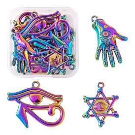 12Pcs 3 Style Plated Alloy Pendants, Star of David with Eye & Egyptian Eye of Horus & Hand of Eye