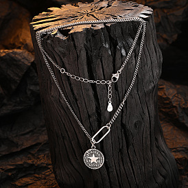 Хип-хоп 925 ожерелье со звездой в стиле ретро из стерлингового серебра, простой и модный, Европейская и американская личность, круглая подвеска-цепочка на ключицу