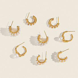 304 из нержавеющей стали серьги, с имитацией жемчуга