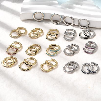 Латунные микро проложить серьги обруча кубического циркония, стойки покрытие, долговечный, без кадмия и без свинца, разноцветные