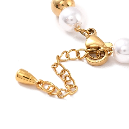 201 Stainless Steel & Plastic Pearl Round Beaded Bracelet for Women